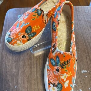 Keds/Rifle Paper Collab Orange Floral Slip-On Sneakers